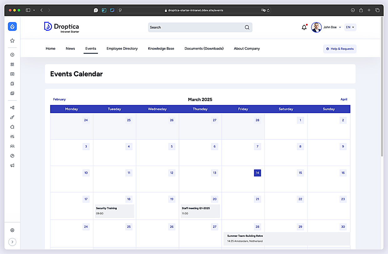 Calendar and Events